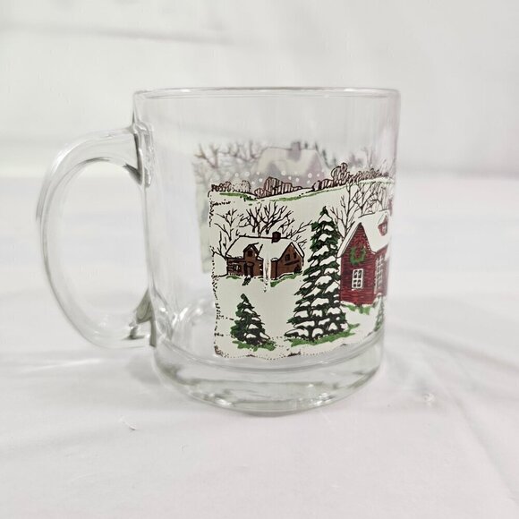 Vintage Libbey USA Christmas Winter Village 12 Oz Glass Mugs Cups - Set of 2 - Picture 10 of 17